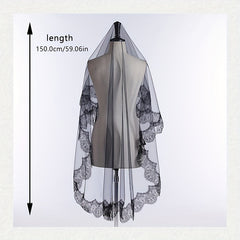 Sheer Bridal Veil with Lace Detailing and Comb
