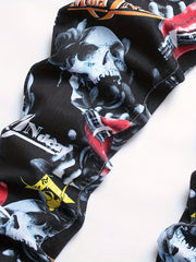 Boys Skull Graffiti Slim Jeans Denim Pants