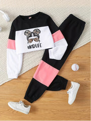 Girl's Letter M Pattern 2pcs Sweatshirt & Sweatpants Set