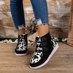 Dairy Cow Print Winter Fleece Lined Snow Boots - Warm & Anti-Slip