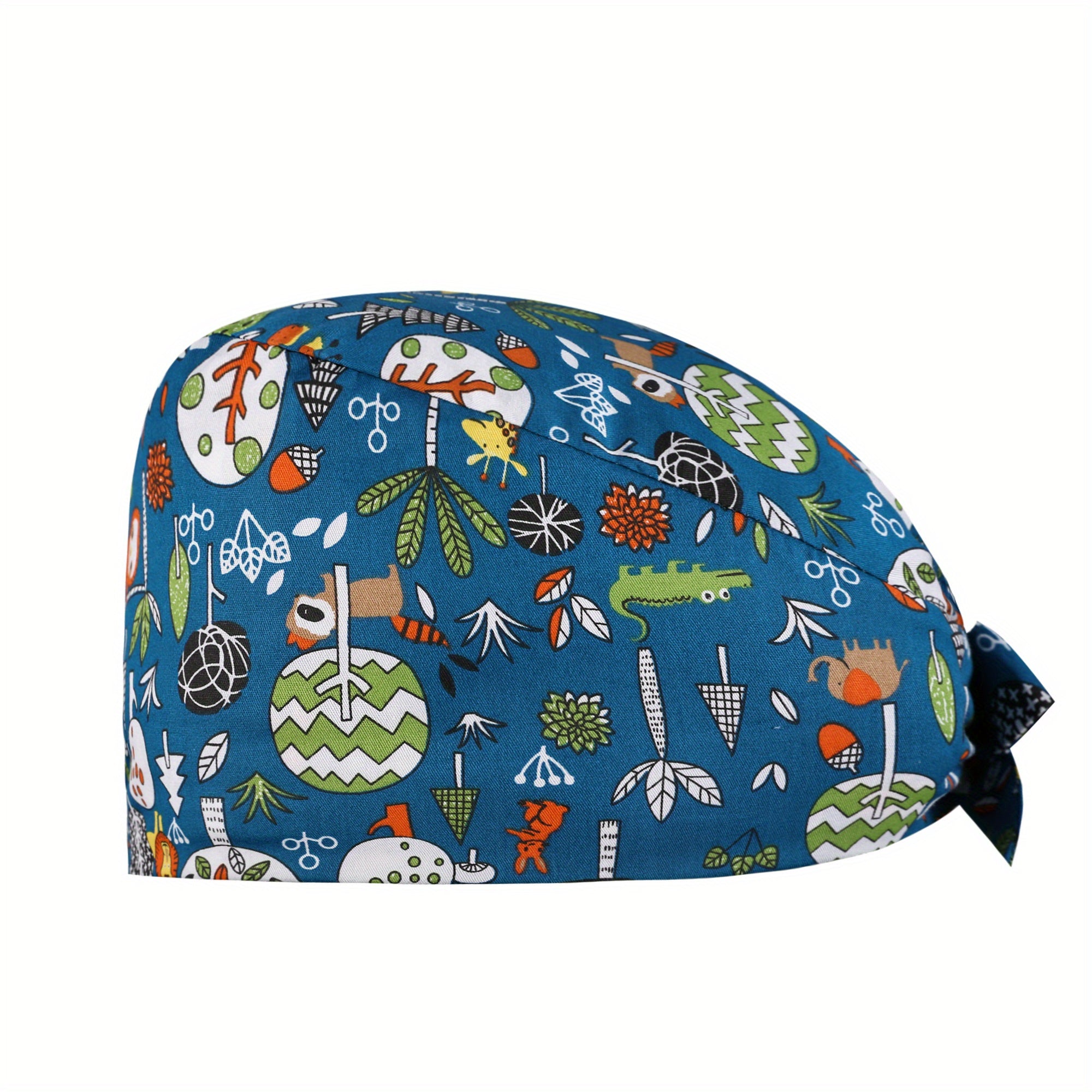 Cartoon Printed Working Hat Scrub Caps Adjustable Work Cap