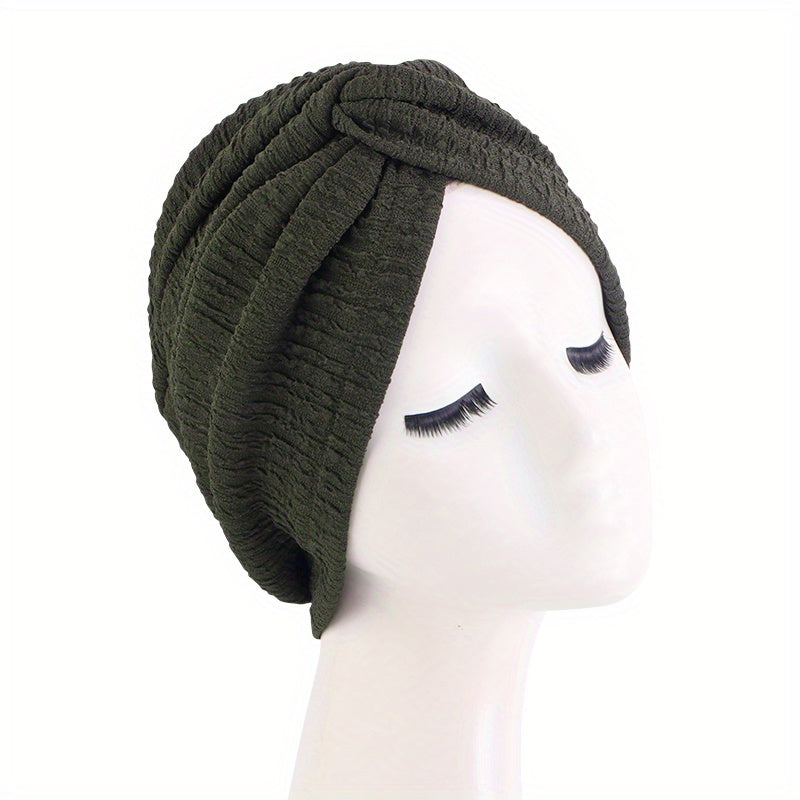 Pleated Twist Knot Turban Elastic Chemo Cap for Cancer Patient Hair Loss