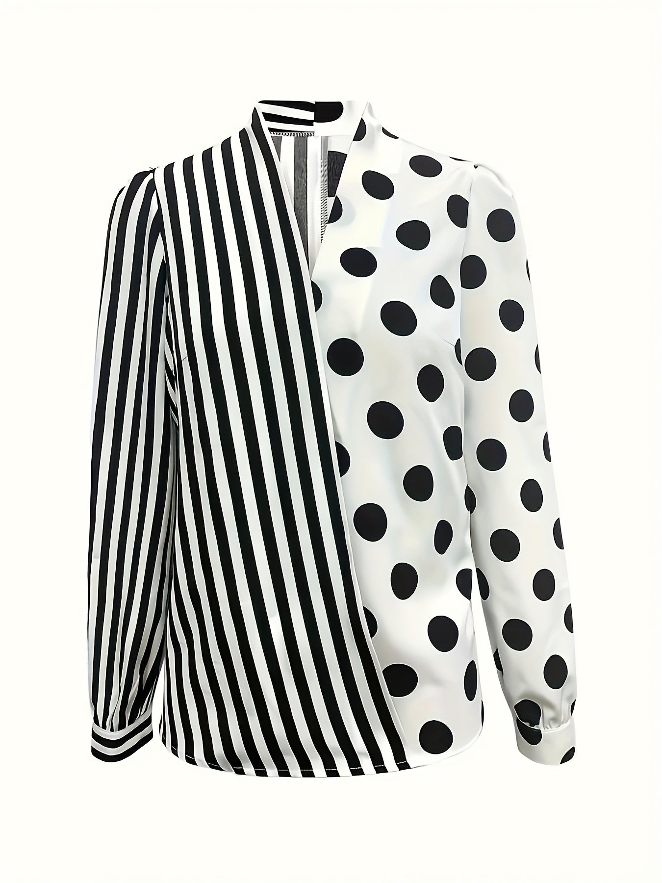 Colorblock & Polka Dot Long Sleeve Top