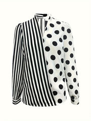 Colorblock & Polka Dot Long Sleeve Top