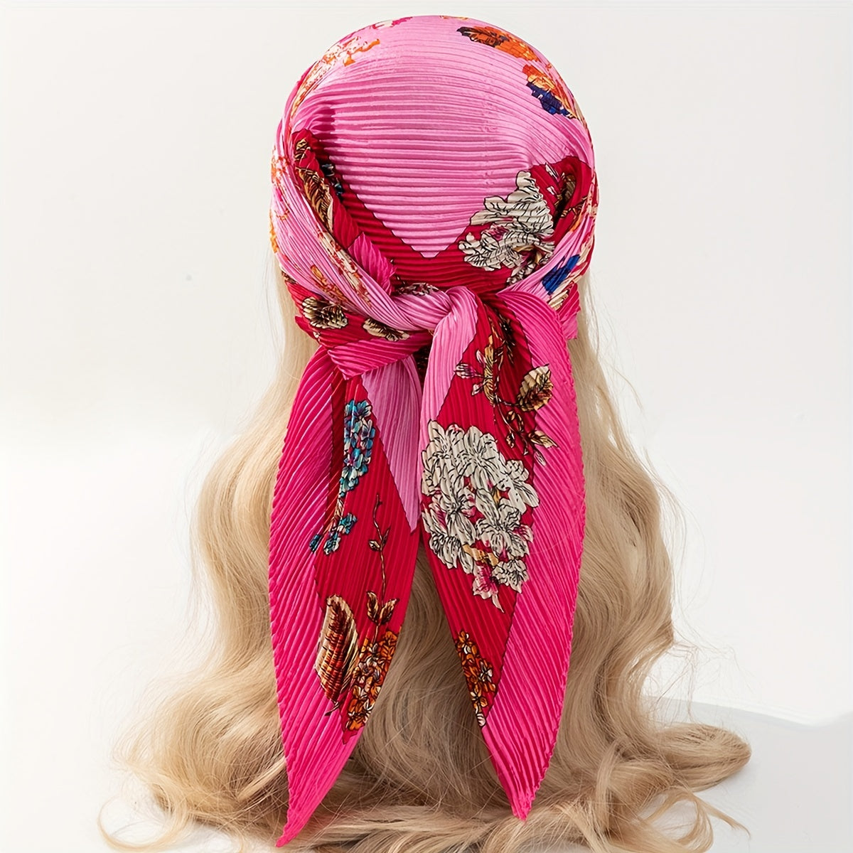 Plum Blossom Print Bandana Silky Floral Scarf - 4 Colors