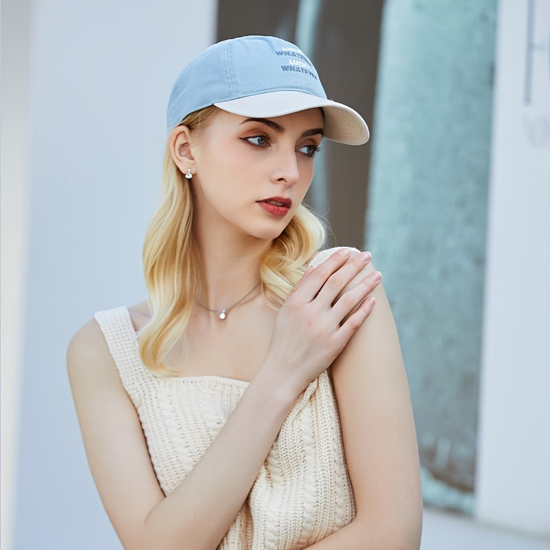 Lucky Whatever Baseball Cap Denim Embroidery Cotton Women's Sunscreen Hat