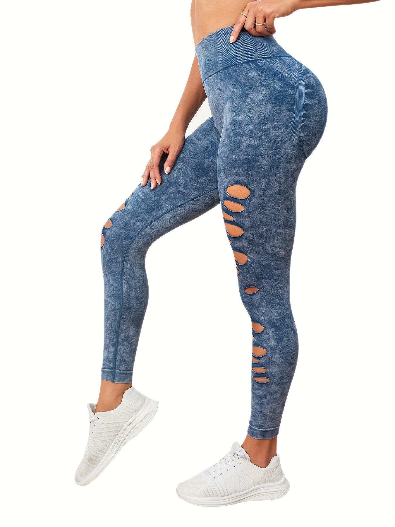 High Waist Ripped Fitness Pants Yoga Hip Lifting Leggings For Women