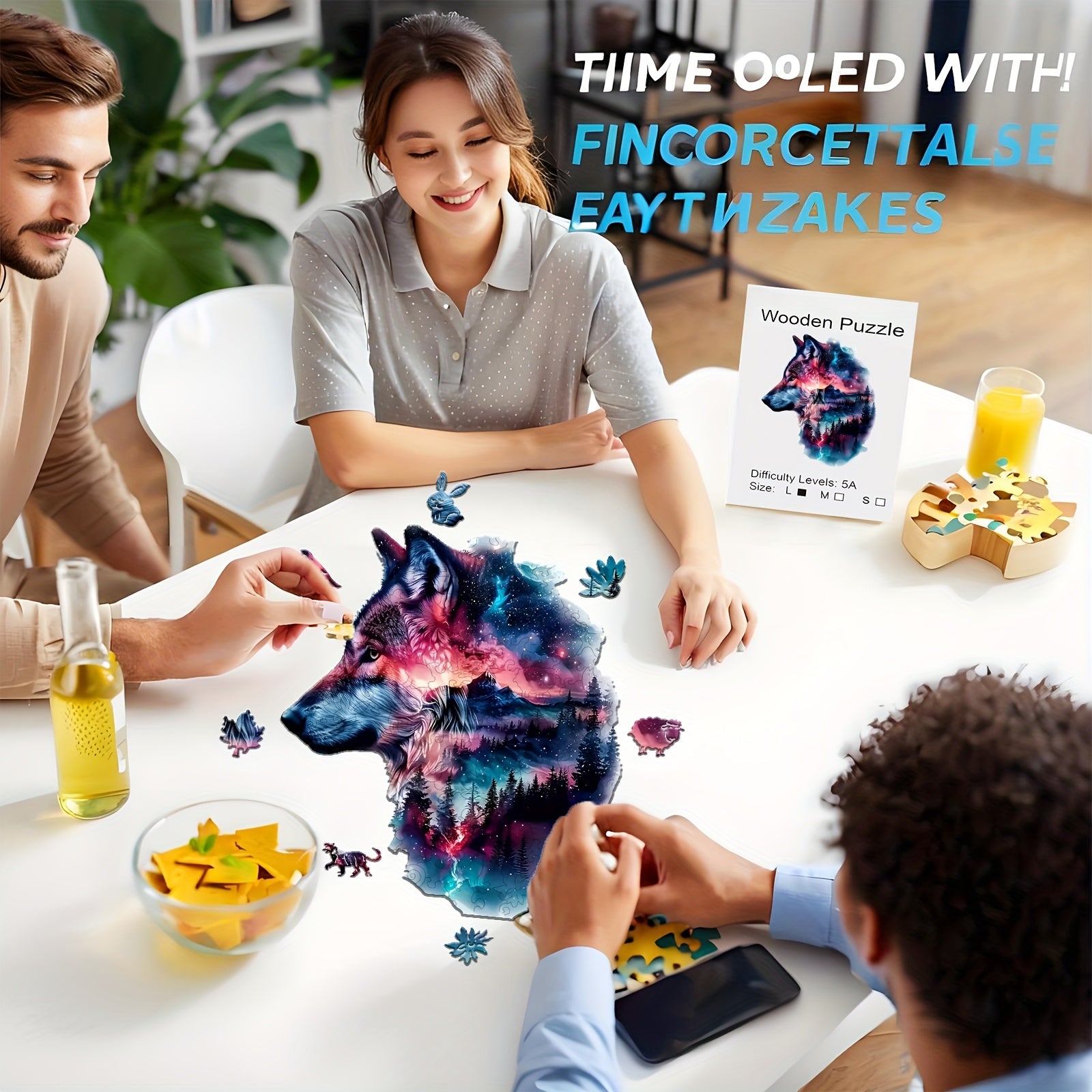 Starry Night Wolf Jigsaw Puzzle with Animal Shapes