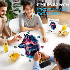 Starry Night Wolf Jigsaw Puzzle with Animal Shapes