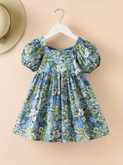 Toddler Girls Short Puff Sleeve Floral Dress Kids Summer Outfit