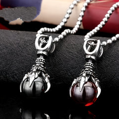 Dragon Claw Pendant Necklace Men's Gothic Red Stone Jewelry