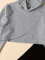 2pcs Girls Plain Hoodie & Cami Dress Set