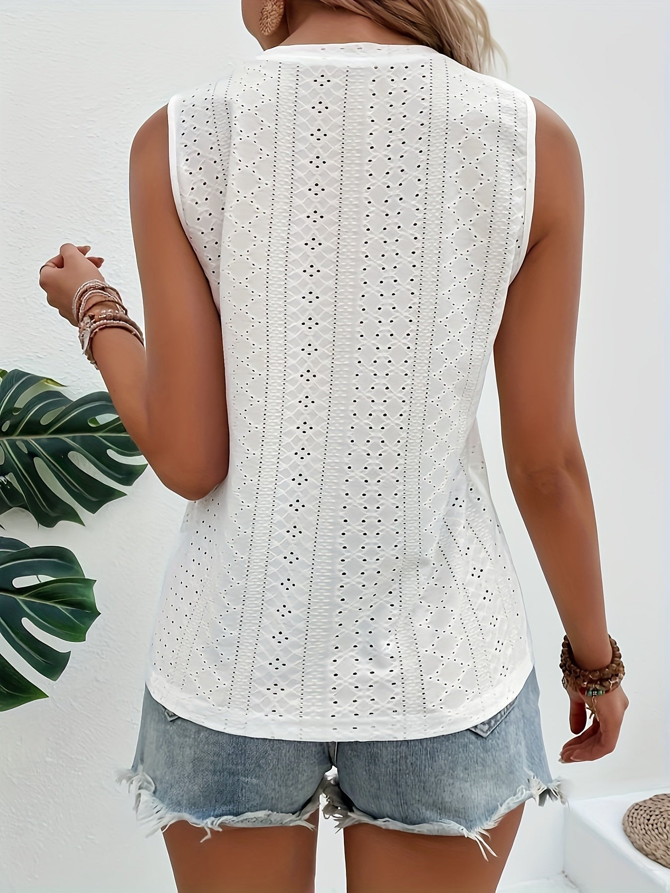 Eyelet Tank Top Sleeveless Casual Top for Women