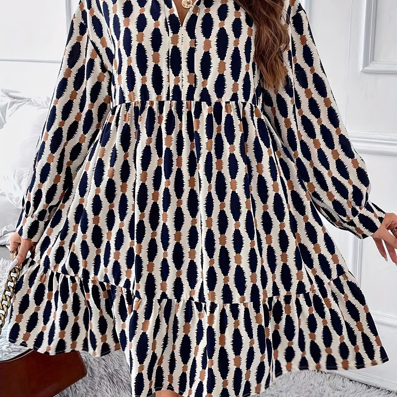 Casual Dress Women's Plus Lantern Sleeve Dress