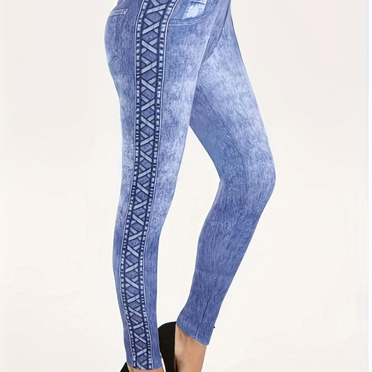 Denim Print High Rise Skinny Leggings