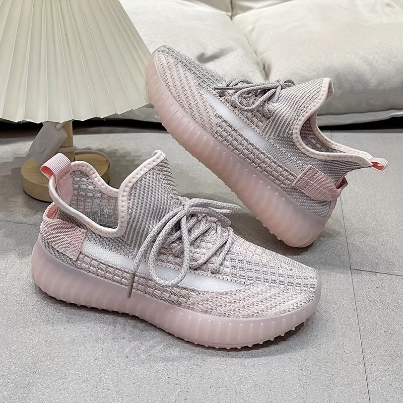 Women's Lightweight Knit Sports Shoes Lace Up Low Top Running Shoes