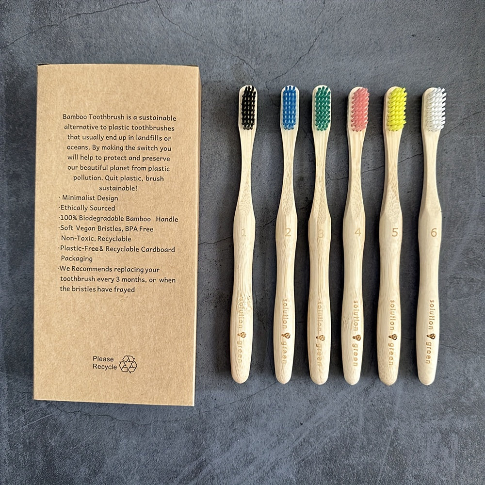 6 Pcs Bamboo Toothbrushes for Superior Oral Care