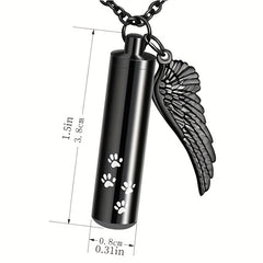 Cylinder Cremation Urn Necklace For Ashes With Angel Wing