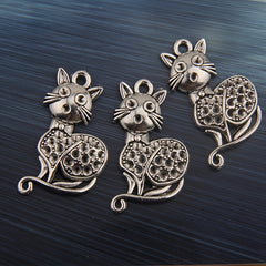 2pcs Antique Silver Cat Animal Pendant for DIY Jewelry