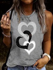 Three Hearts Linked Print Tank Top for Summer