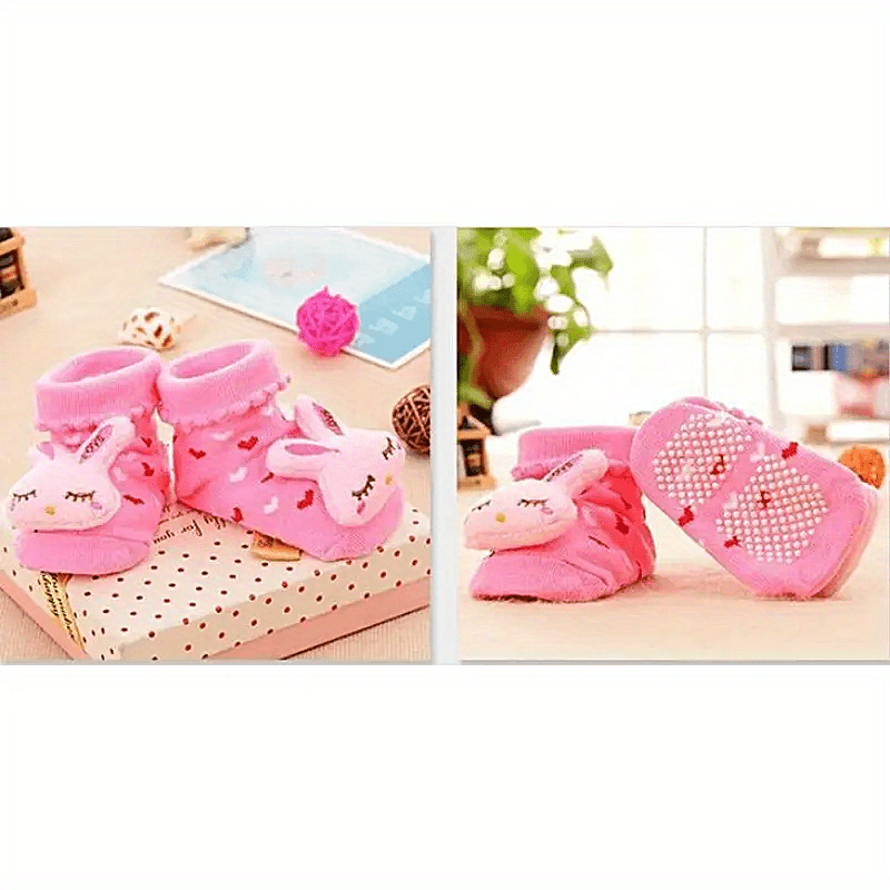 2pairs Baby Socks Slipper Anti Skid Pattern Kids Toddlers Gift Cotton Socks
