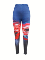 Sunset Print Skinny Leggings High Waist Stretchy Leggings
