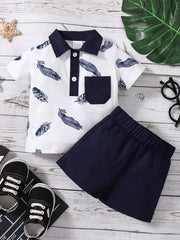 Baby Boys Leaf Print Outfit Short Sleeves Polo Shirt & Shorts