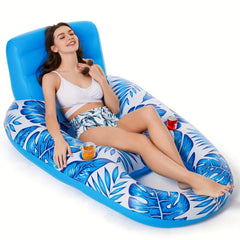 Inflatable Floating Lounge Chair Recliner with Backrest for Swimming Pool