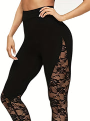Solid Lace Skinny Leggings Casual Every Stretchy Leggings