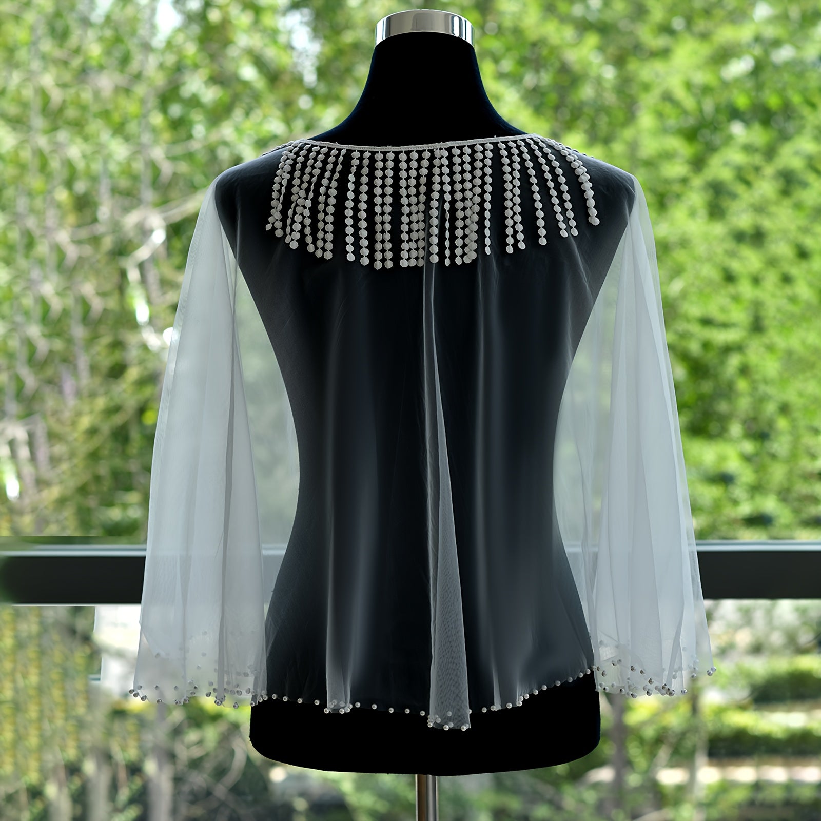 Bohemian Wedding Shawl Capelet Lightweight Nylon Bridal Cover Up Tassel Details
