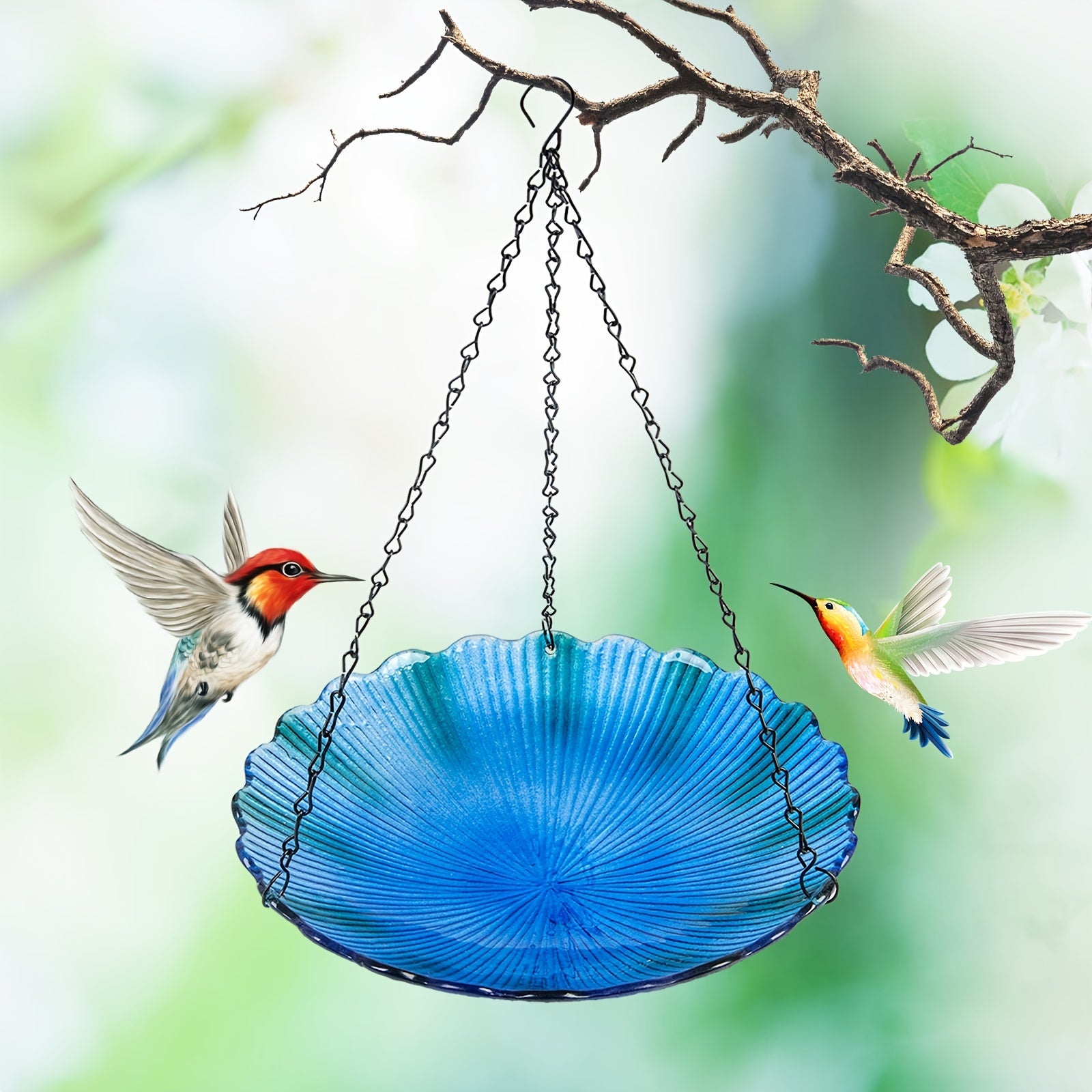 Glass Bird Feeder Bird Bath Outdoor Garden Decoration