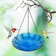 Glass Bird Feeder Bird Bath Outdoor Garden Decoration