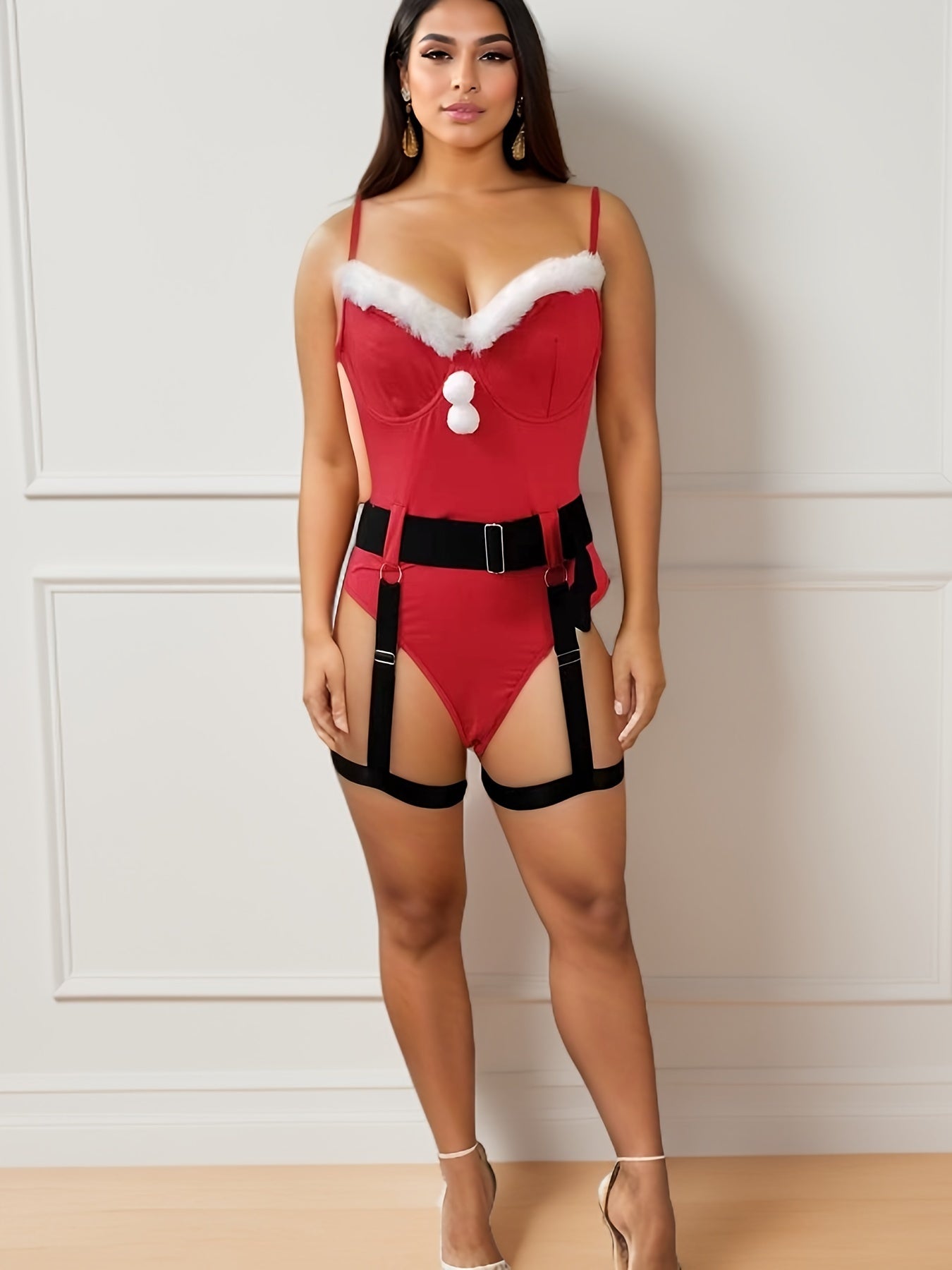 Christmas Colorblock Teddy Pompom Bodysuit