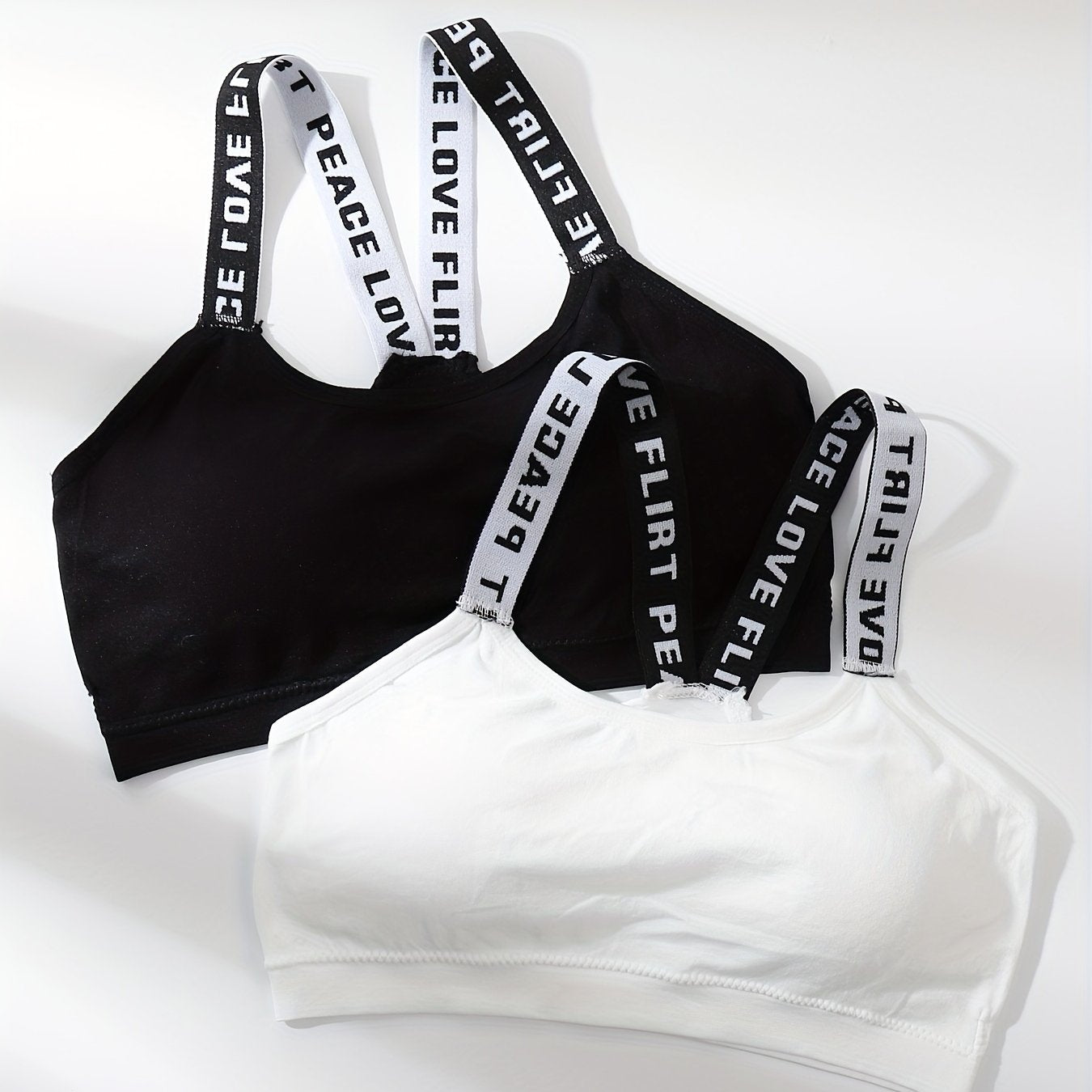 2pcs Letter Straps Cami Tops Crew Neck Sleeveless Sports Top