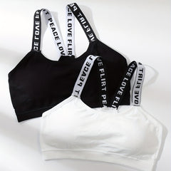 2pcs Letter Straps Cami Tops Crew Neck Sleeveless Sports Top