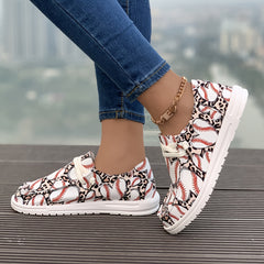 Women's Baseball Pattern Skateboard Shoes Flat Lace Up Sneakers