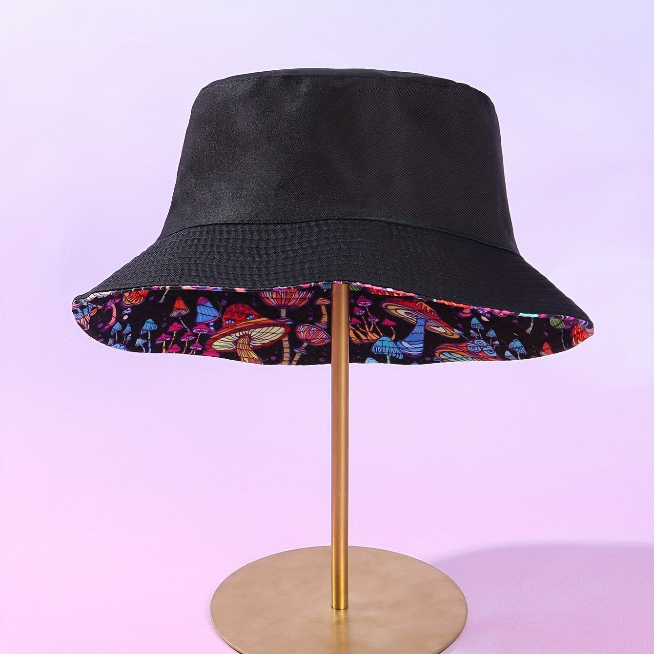 Mushroom Print Bucket Hat Casual Foldable Basin Hat Sunscreen Fisherman