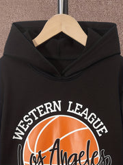 Boy's Basketball 2pcs Sweatshirt & Sweatpants Set LA Print Top Outfit