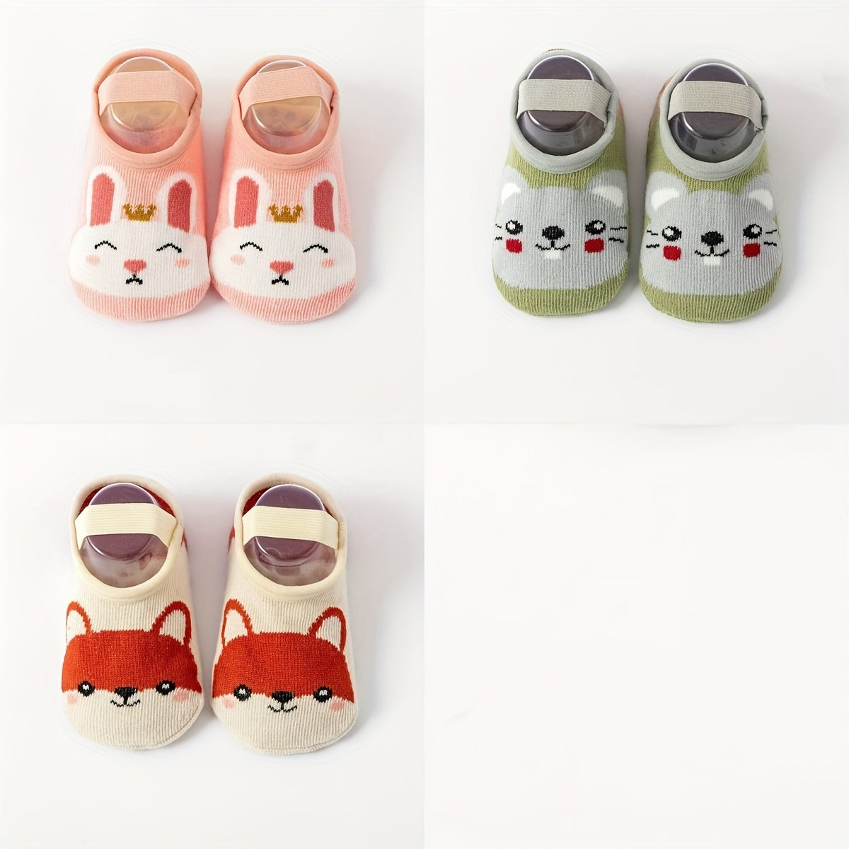 3 Pairs Baby Girls Cartoon Animal Floor Socks Anti-skid Breathable Comfy Socks