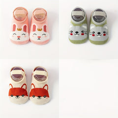 3 Pairs Baby Girls Cartoon Animal Floor Socks Anti-skid Breathable Comfy Socks