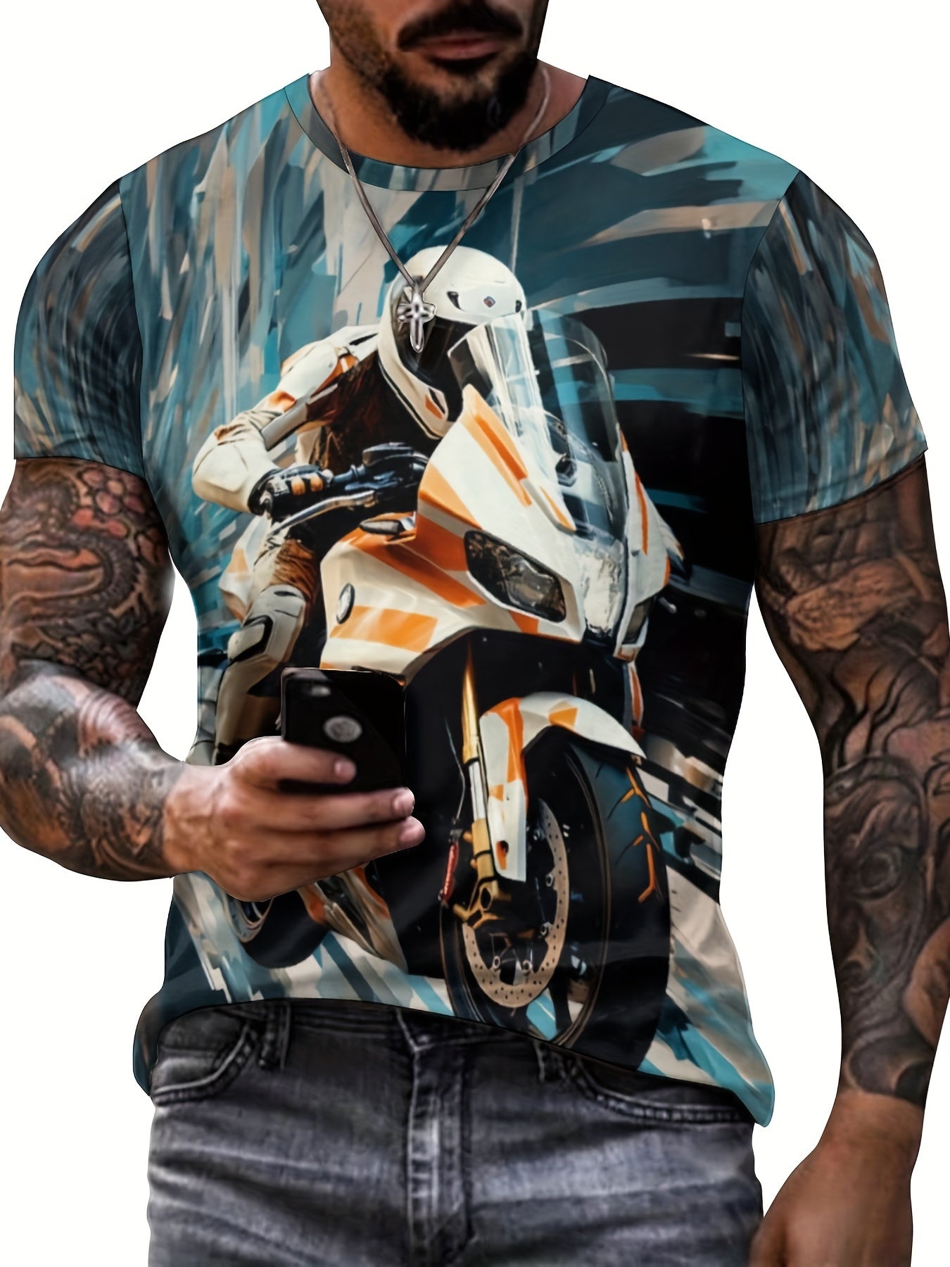 Men's Driver Print T shirt Active Comfy Slightly Stretch Crew Neck Tee