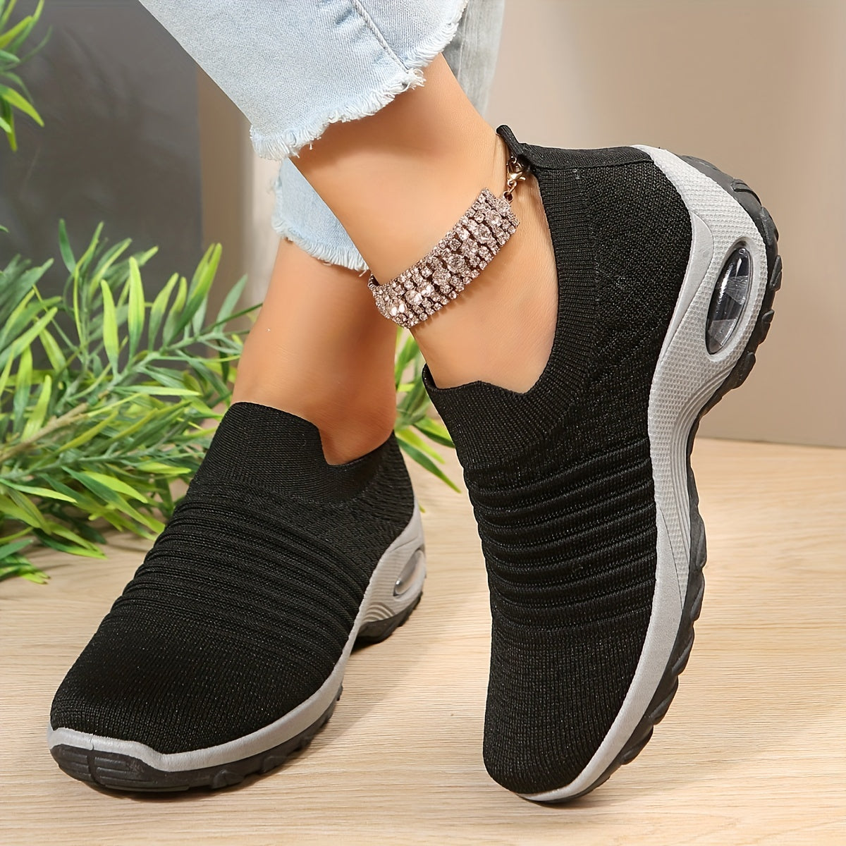 Women's Air Cushion Sole Slip-On Sneakers Low Top Casual Shoes