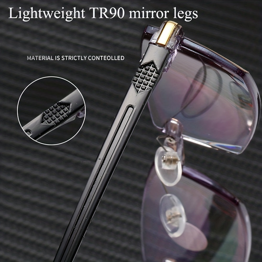 Half Rimless Rectangle Eyeglasses HD Light Blocking Glasses