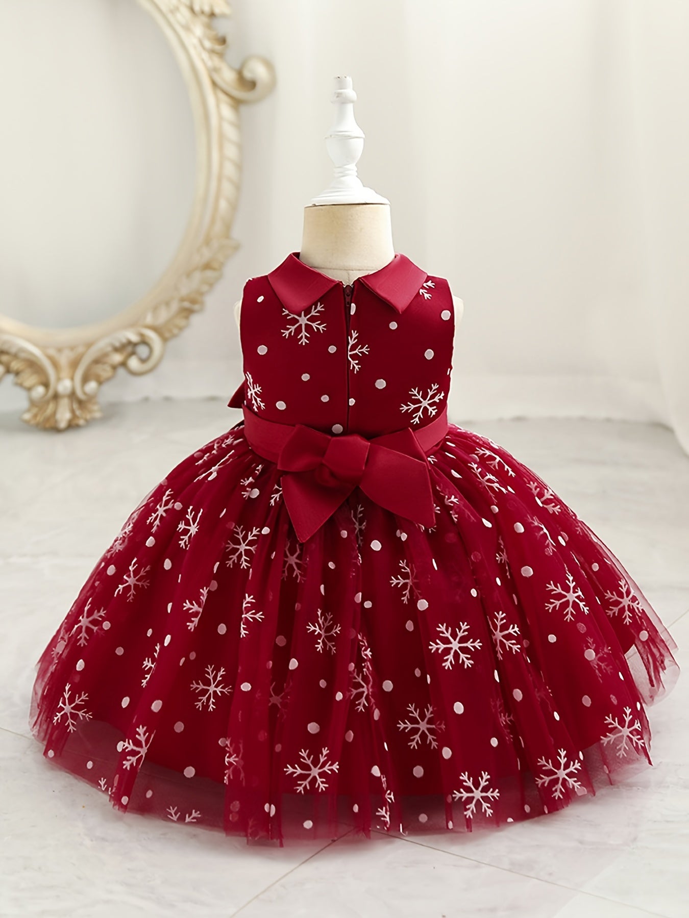 Baby Girls Christmas Princess Dress Sleeveless Snowflake Bow Tutu Dress