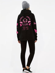 Butterfly & Flower Print Kangaroo Pocket Hoodie Women's Sweatshirt