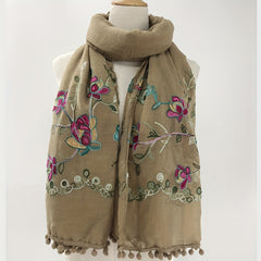 Vintage Flower Embroidery Scarf Boho Shawl Windproof Wrap