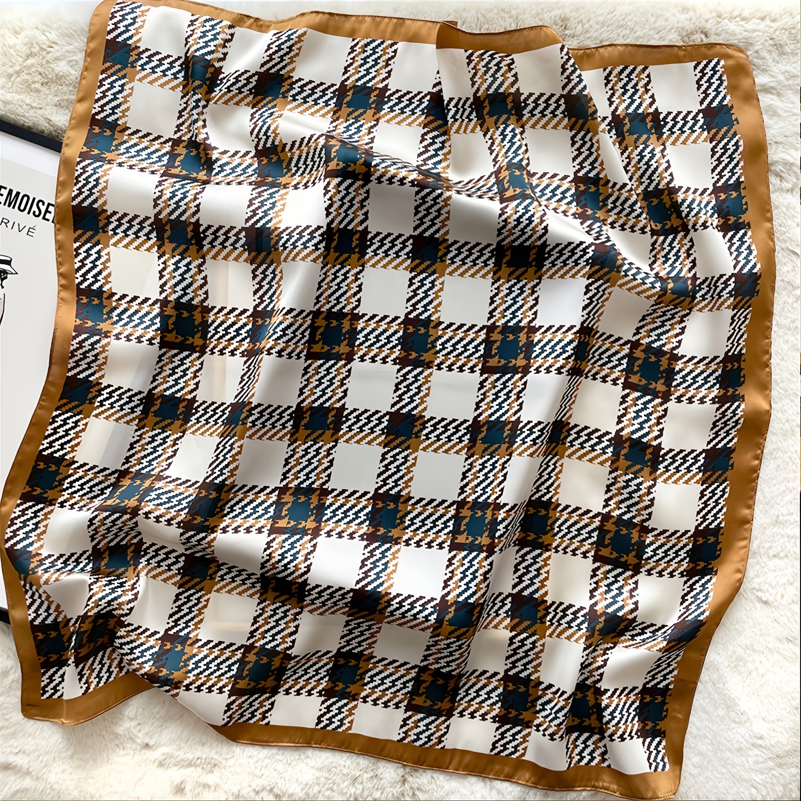 Classic Checkered Silk Scarf Gift For Her