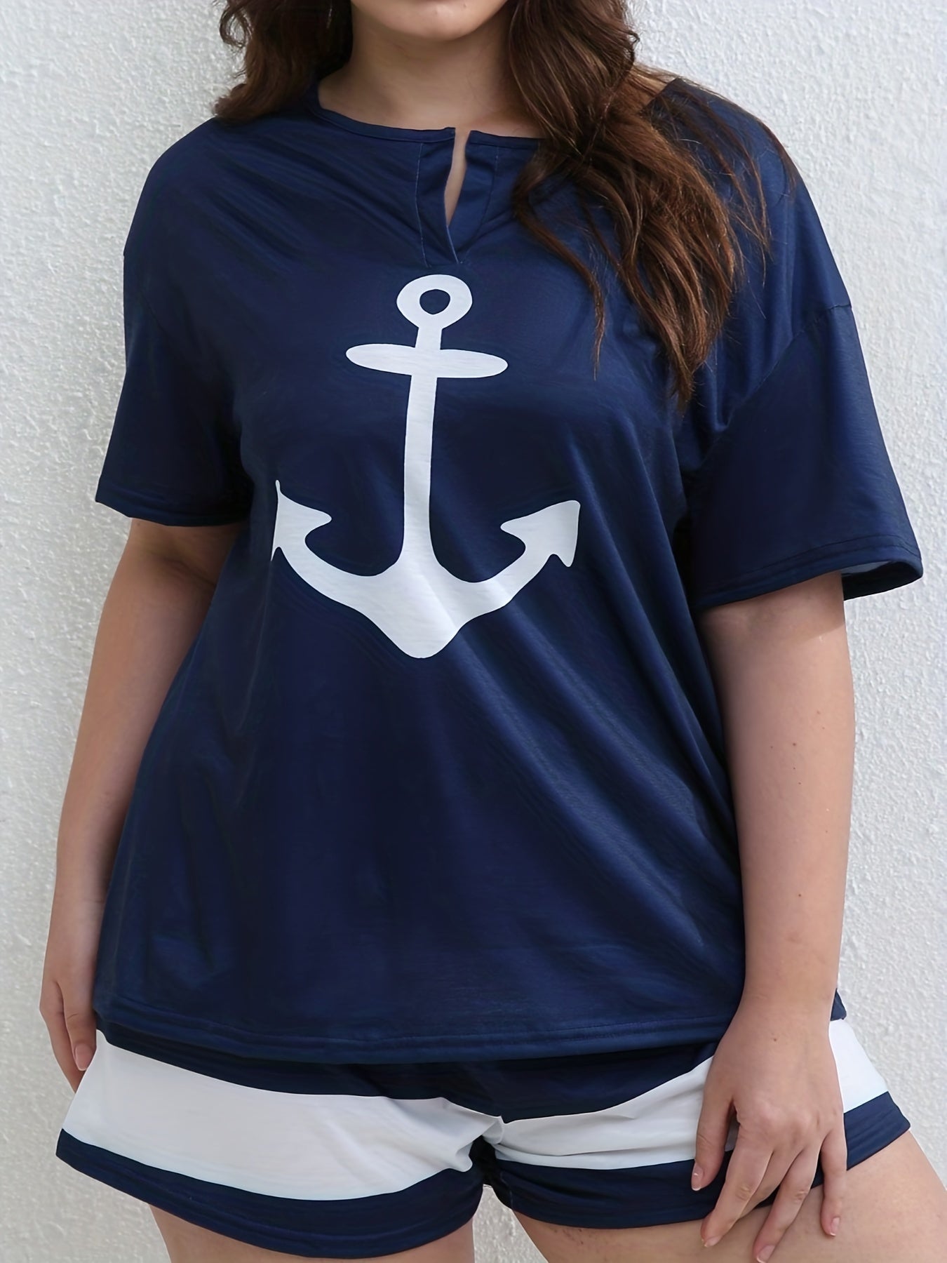 Anchor Print Tee & Colorblock Shorts Set