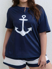 Anchor Print Tee & Colorblock Shorts Set
