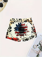 American Flag & Leopard Print Skinny Shorts Sexy Shorts For Spring & Summer